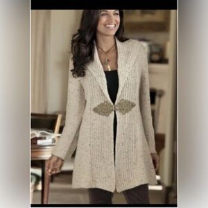 Soft Surroundings Speckled Oatmeal Shawl Collar Cardigan Sweater Wool XS